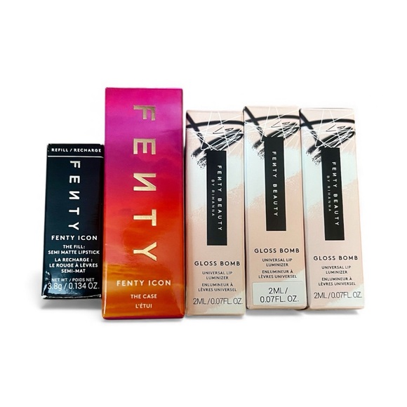Fenty Beauty Lip Bundle — Gloss Bomb Minis + Icon Lipstick w/ Case - Picture 1 of 2